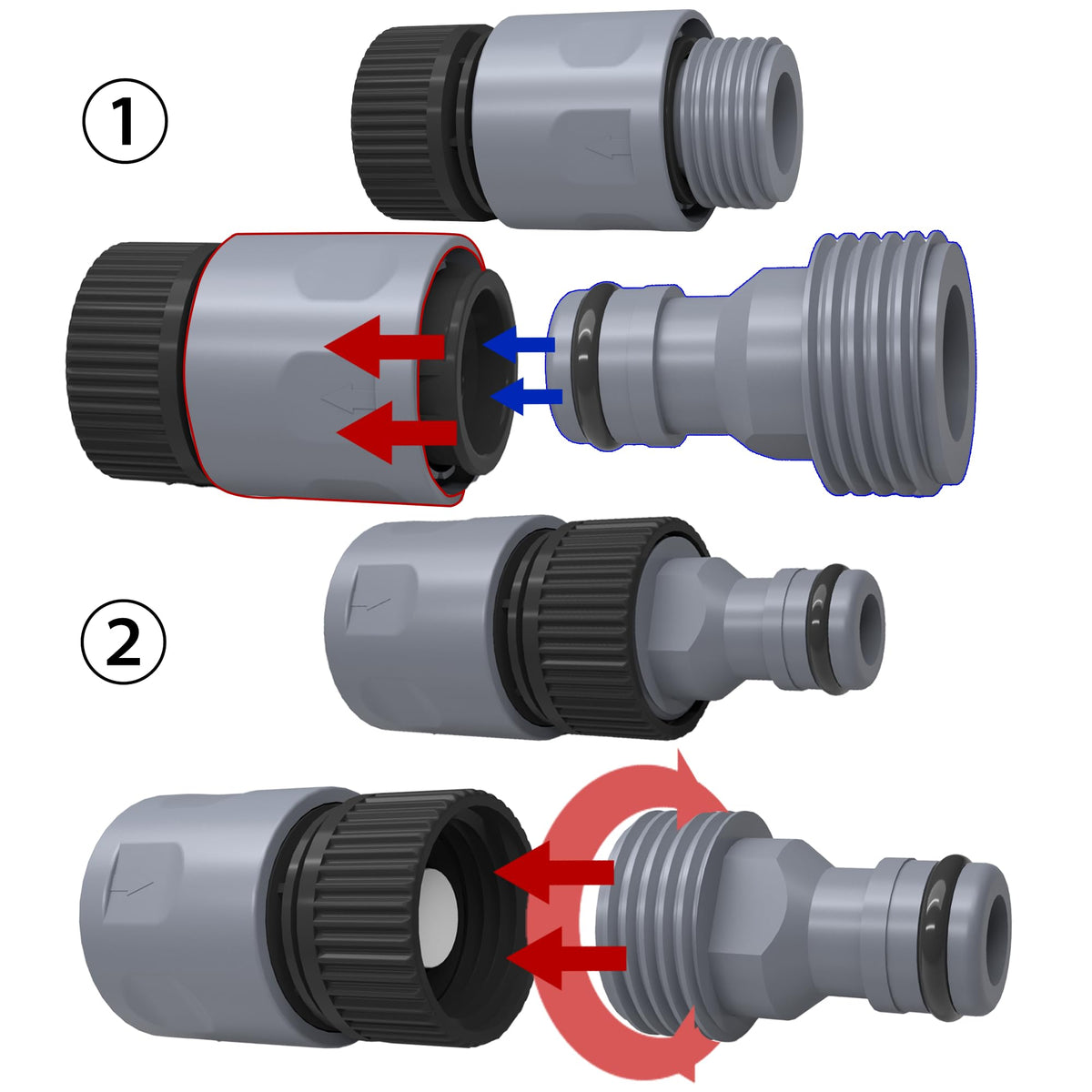 LIULO TOOL close-up male connector demonstrating secure, leak-proof contact