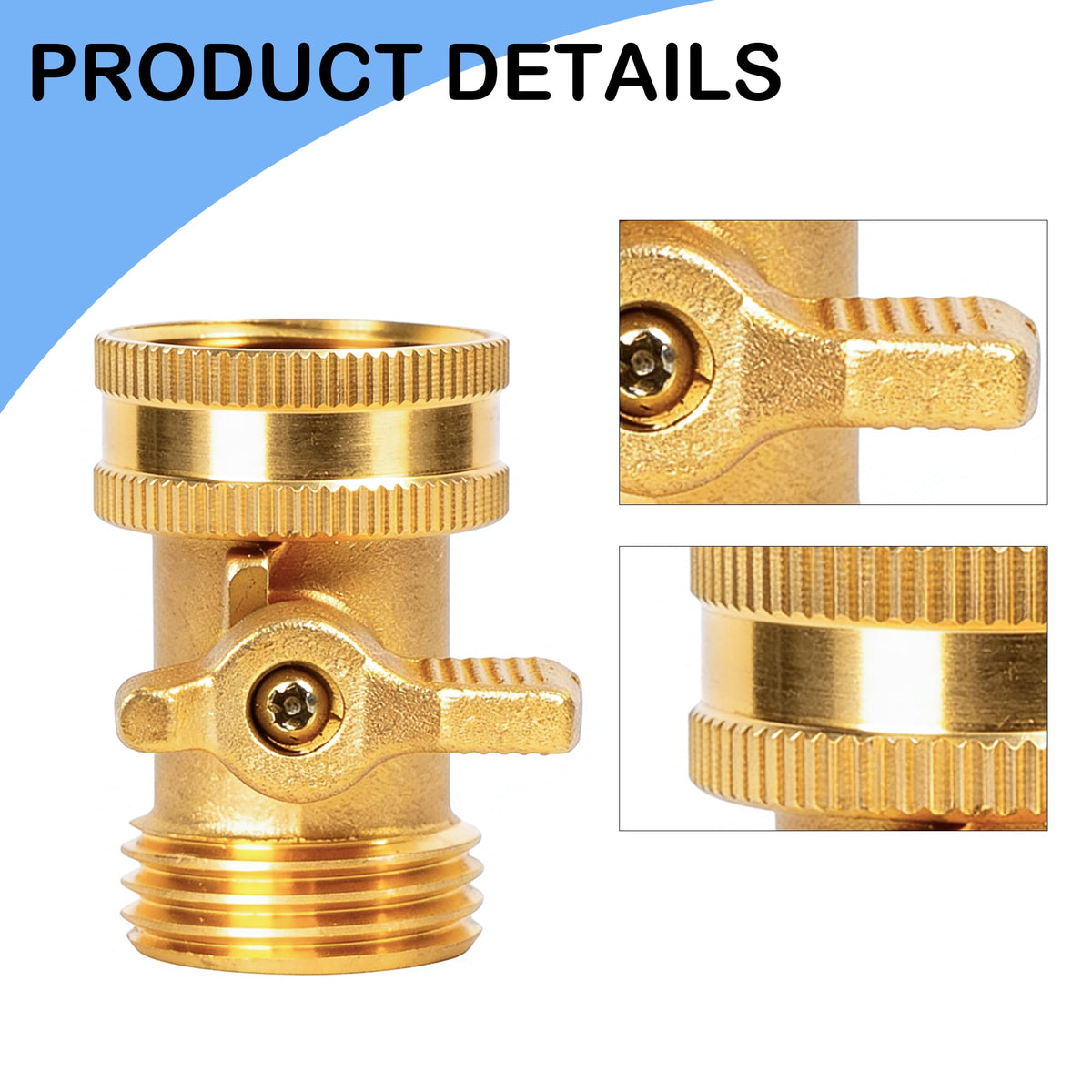 Close-up of LIULO TOOL brass shut-off valve handle for comfortable grip