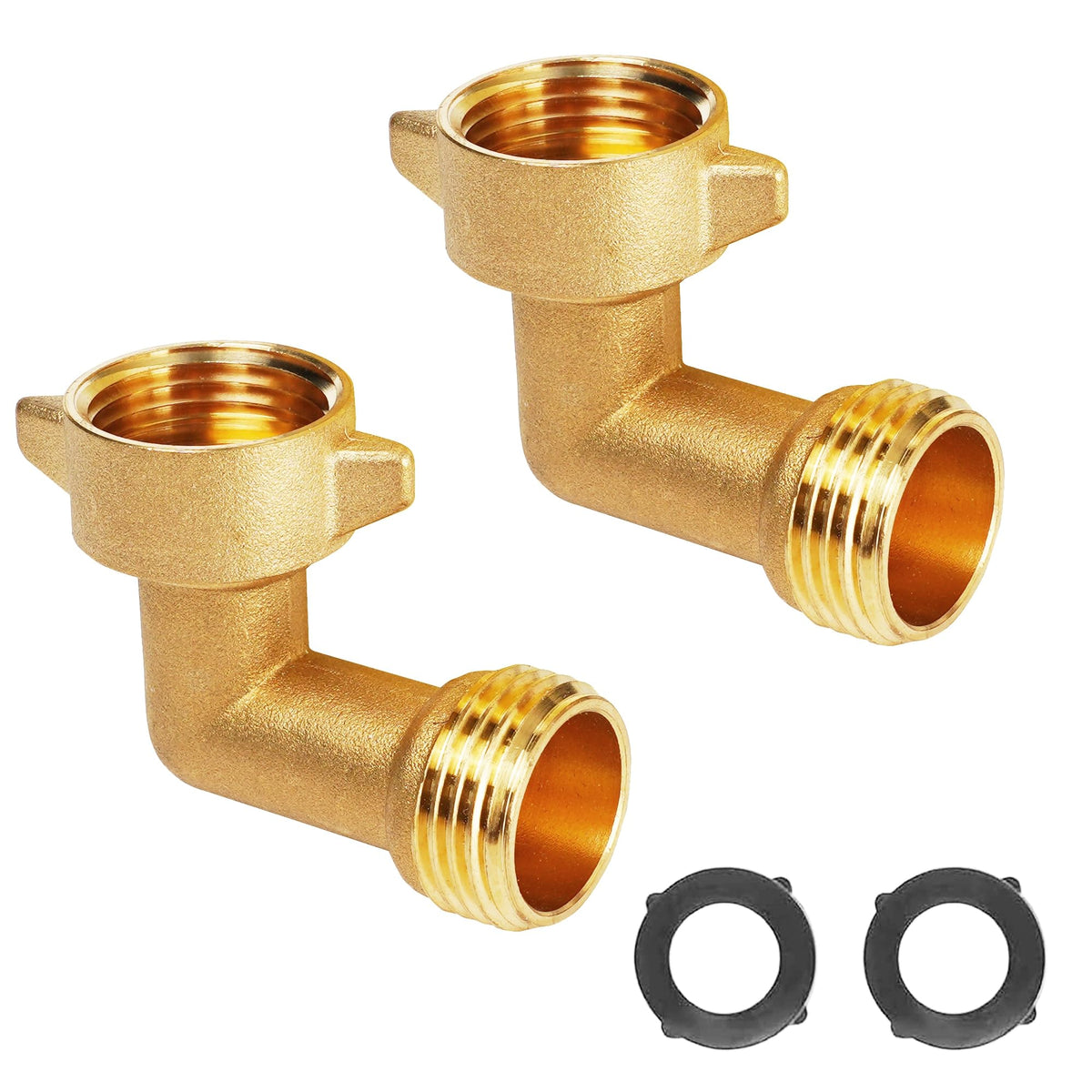 LIULO TOOL brass hose elbow 90-degree front view, rust-resistant outdoor connection.