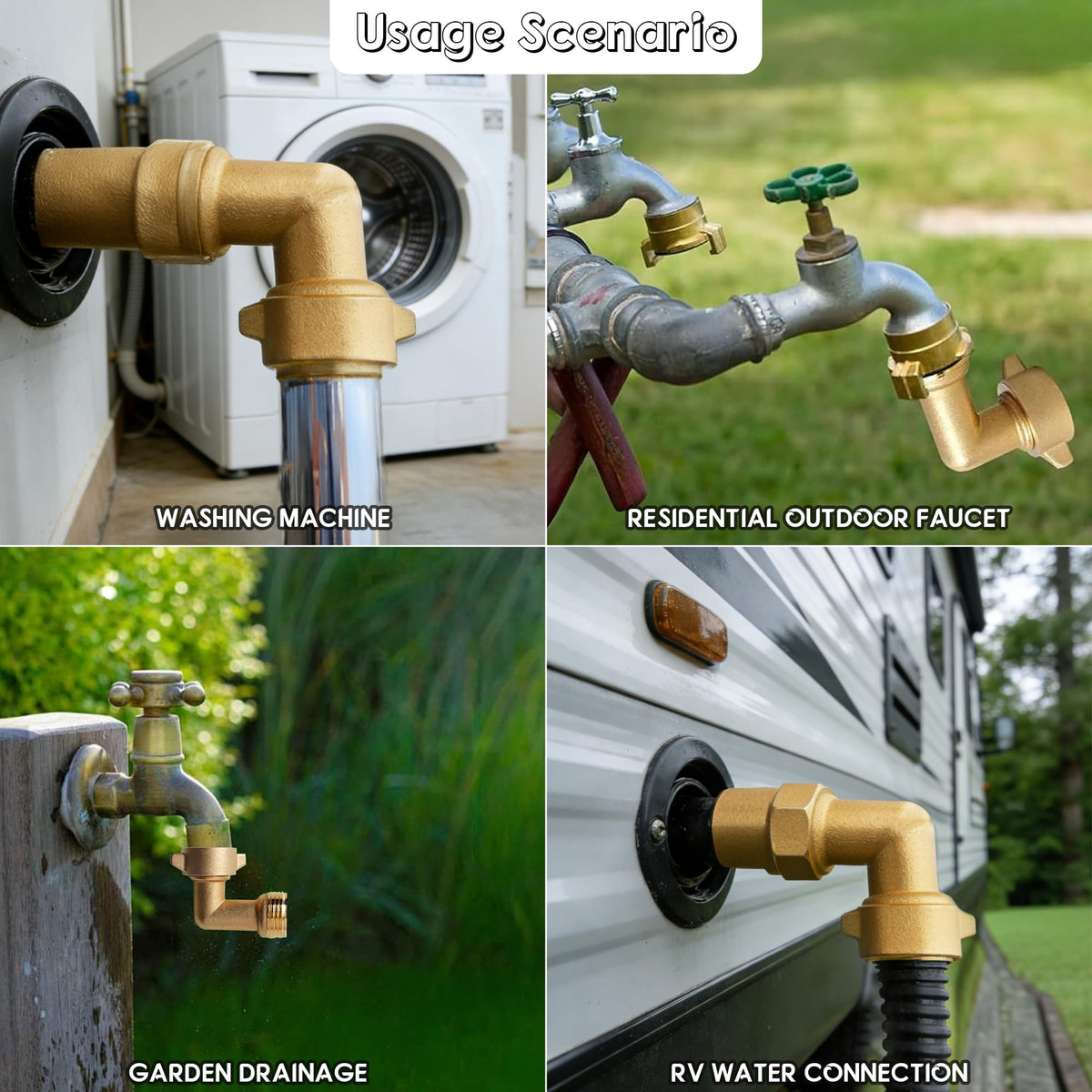 LIULO TOOL brass elbow with 3/4-inch thread, universal fit for most hoses.
