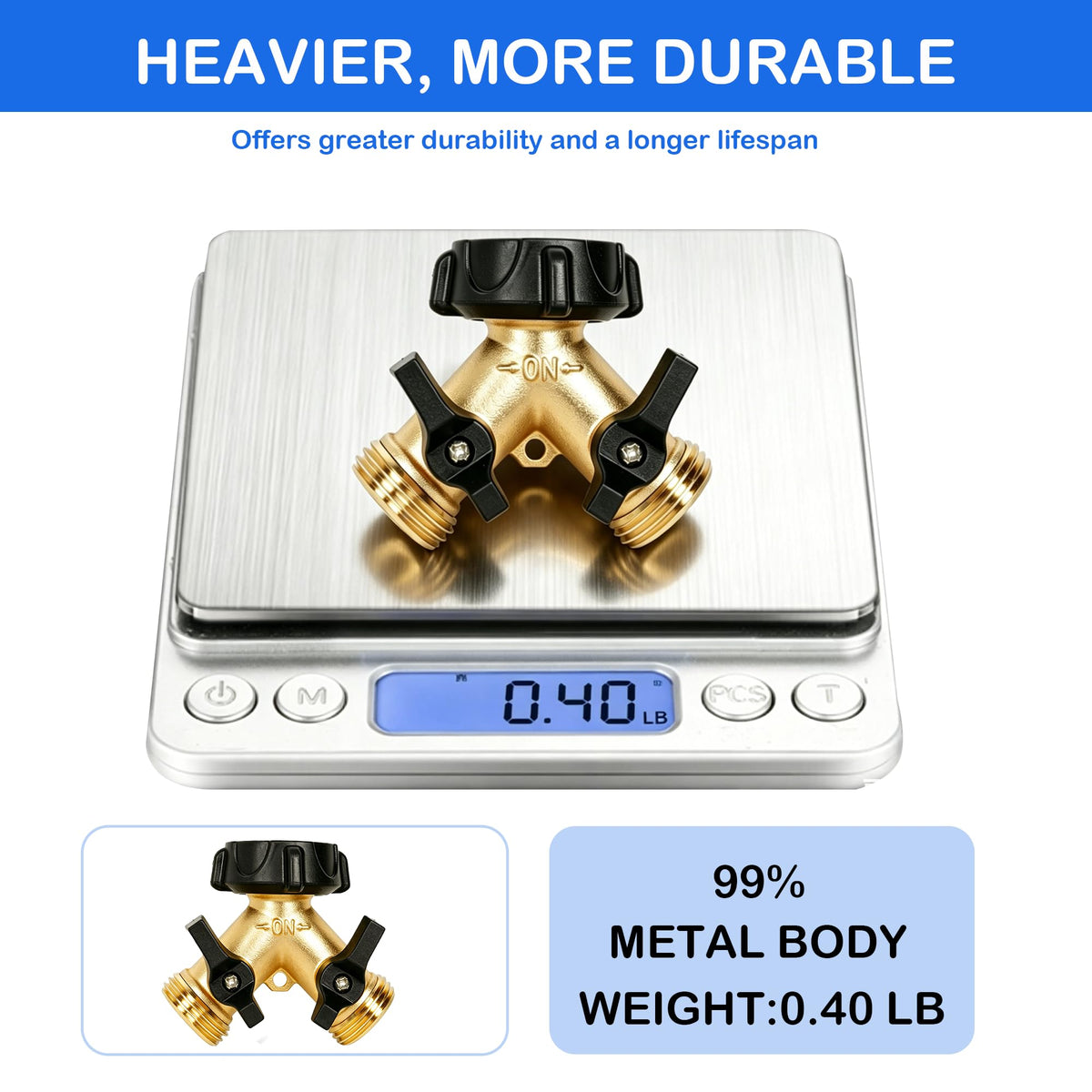 LIULO TOOL brass hose splitter thread detail showing 3/4 inch compatibility