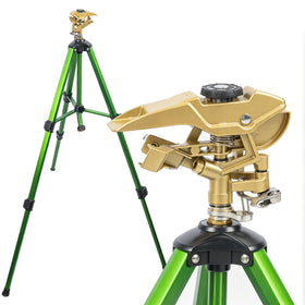 LIULO TOOL large impact sprinkler on tripod base for precise lawn irrigation.