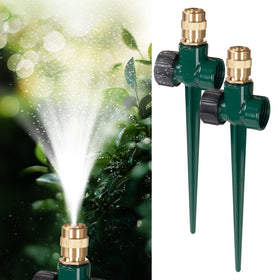 LIULO TOOL metal lawn sprinkler with brass head and spike base for durable outdoor sprinkling.