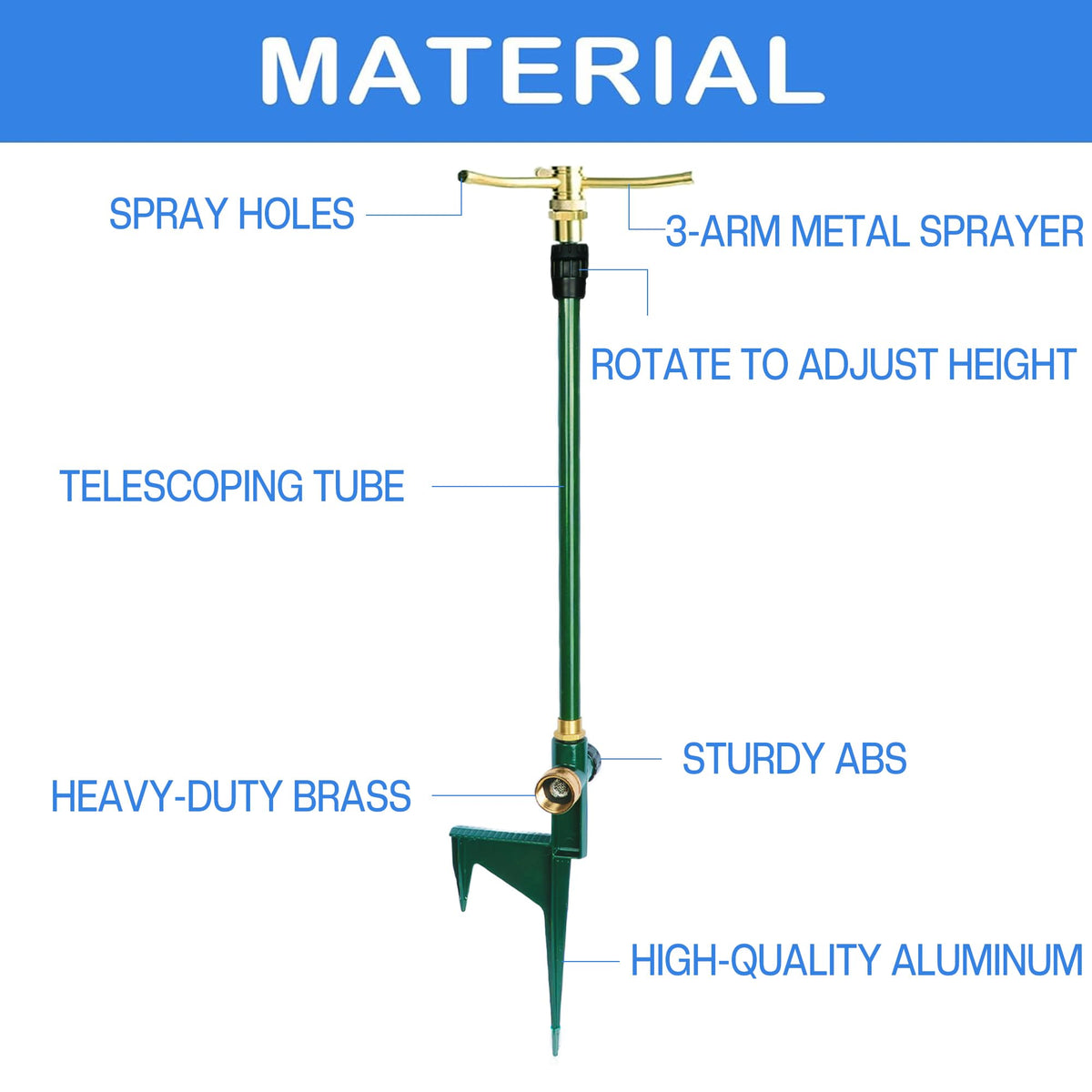 LIULO TOOL telescoping rod extended to adjust spray height.