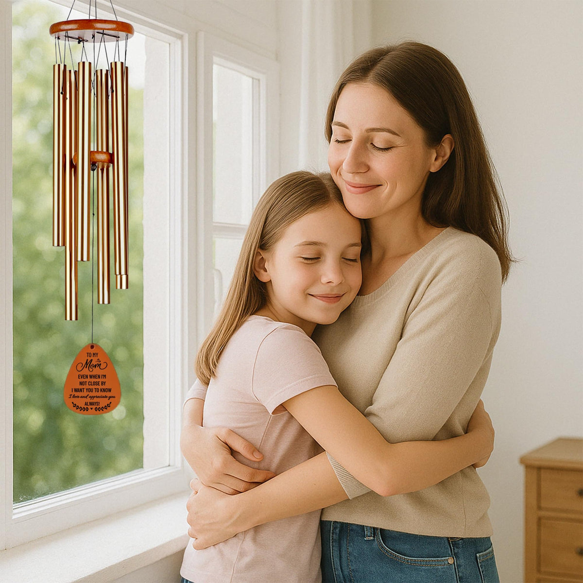 Livinges wind chime hanging on porch adds a warm decorative touch