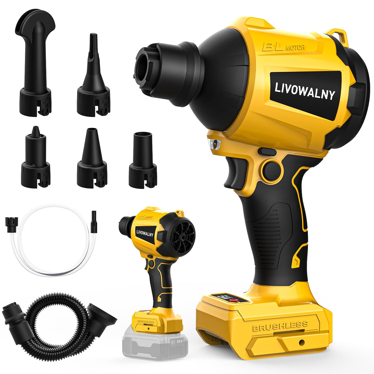 LIVOWALNY cordless dust blower with nozzle set for precise debris removal