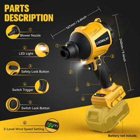 LIVOWALNY dust blower compatible with Dewalt 20V batteries for outdoor work