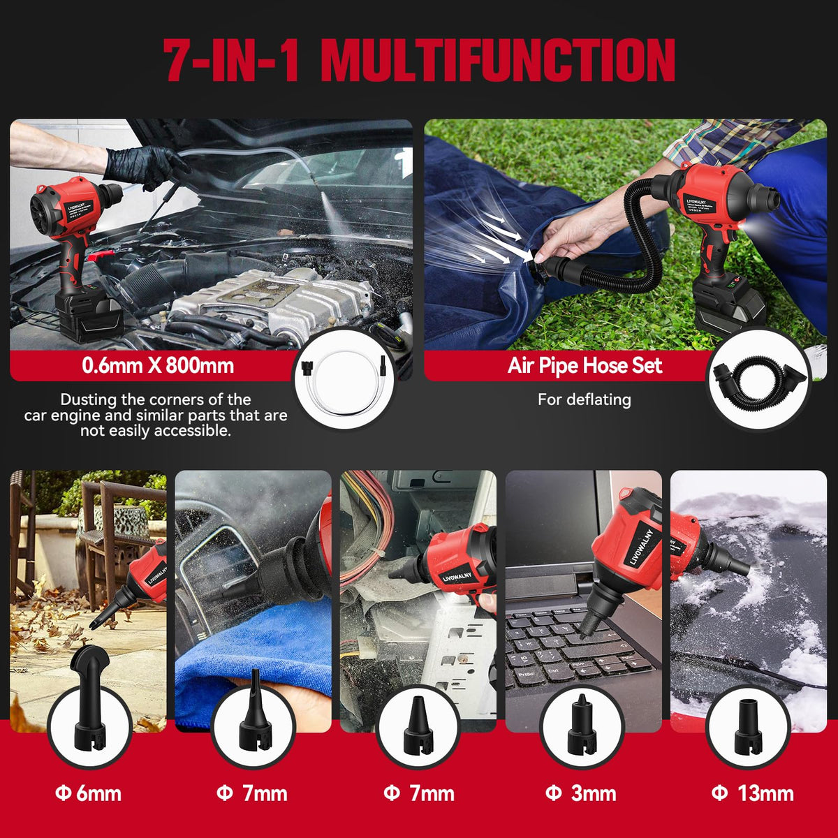 LIVOWALNY three-speed airflow controls adapt to different debris tasks
