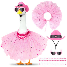 Lixintray Princess Porch Goose Outfit with pink tutu on a garden goose for charming porch decor.