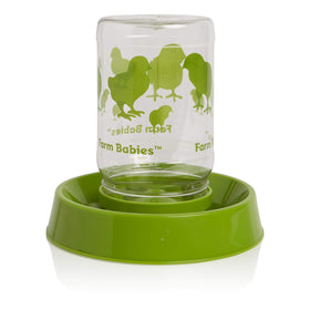 Lixit 32 oz capacity for water or 4 lb feed suits growing baby chicks.