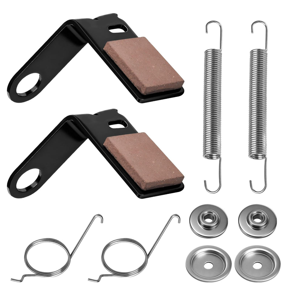 LIZEWEI Gy21943B brake pad kit components laid out for easy mower replacement.