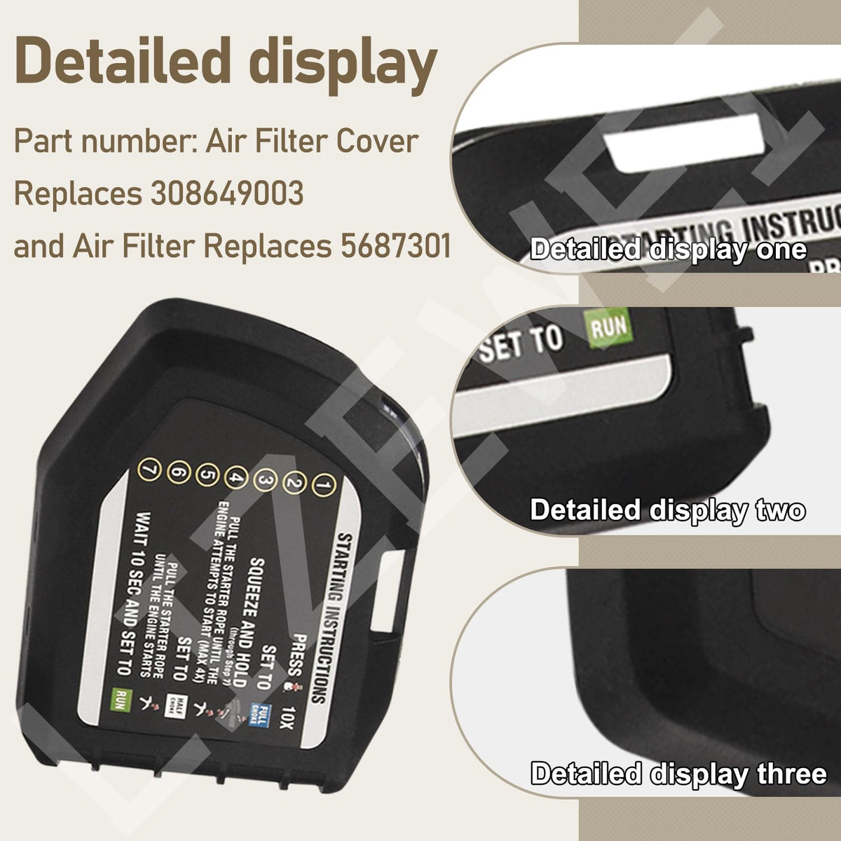 LIZEWEI air filter with labels to identify compatible parts.