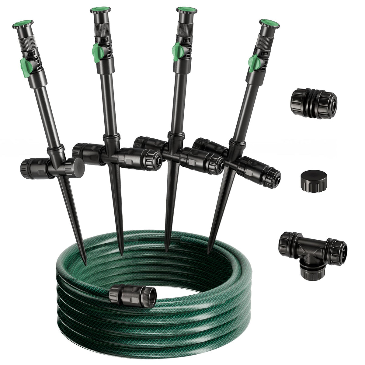 Lizjarol Flexible Sprinkler System demonstrates customizable coverage for lawns and beds.