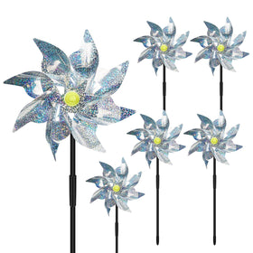 LIZOIDZSM 6-pack reflective pinwheels for yard deters birds with sunlight reflections