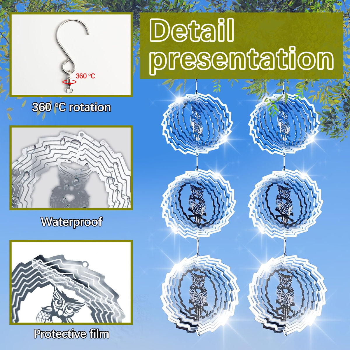 LIZOIDZSM stainless steel bird scare device deters birds outdoors.