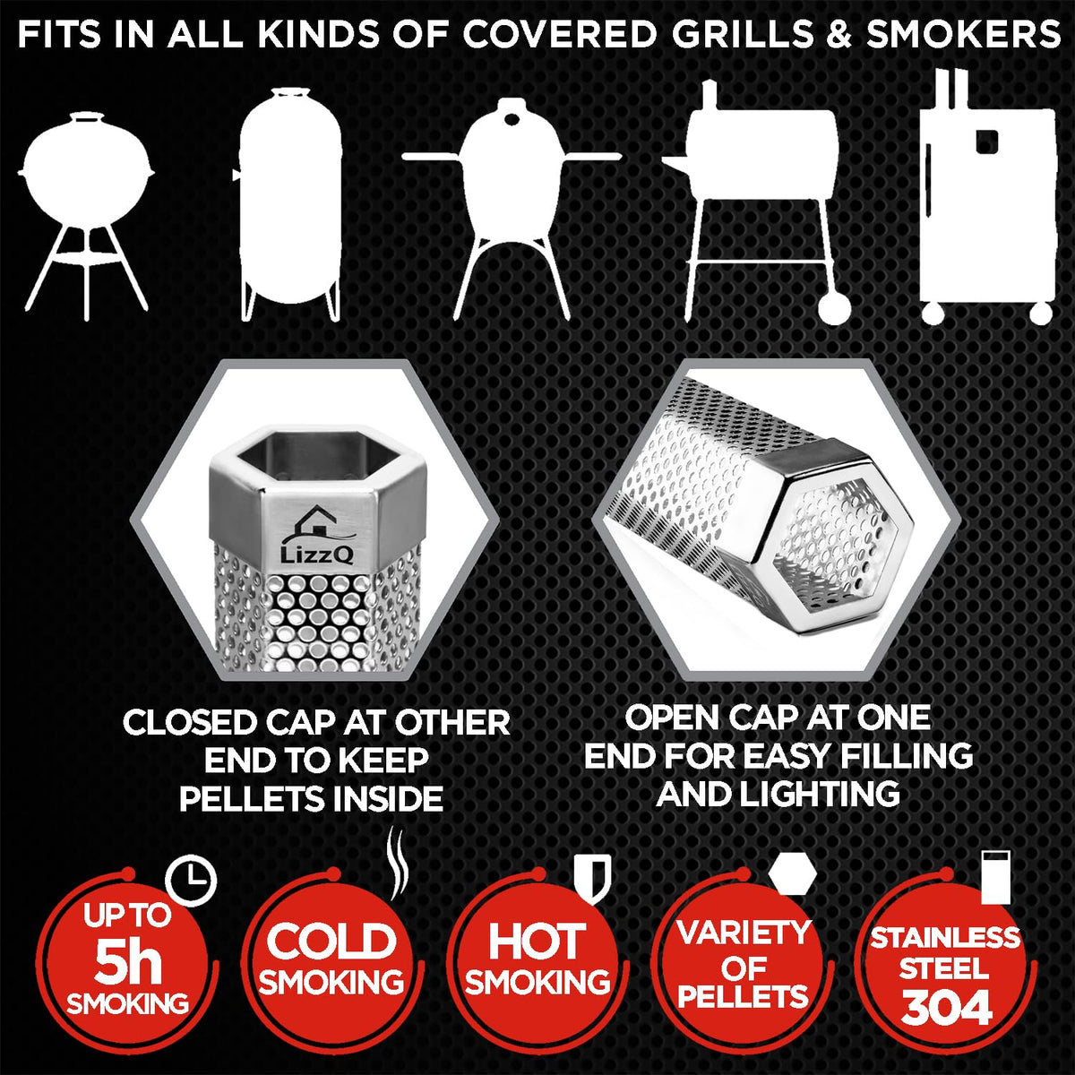 Hexagon diffuser from LIZZQ ensures even smoke distribution across foods.