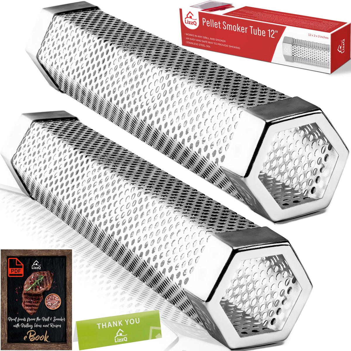 LIZZQ 12-inch pellet smoker tube on grill delivers steady smoke