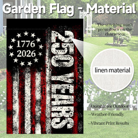 LJSCQF flag mounted on garden stake for lawn display.