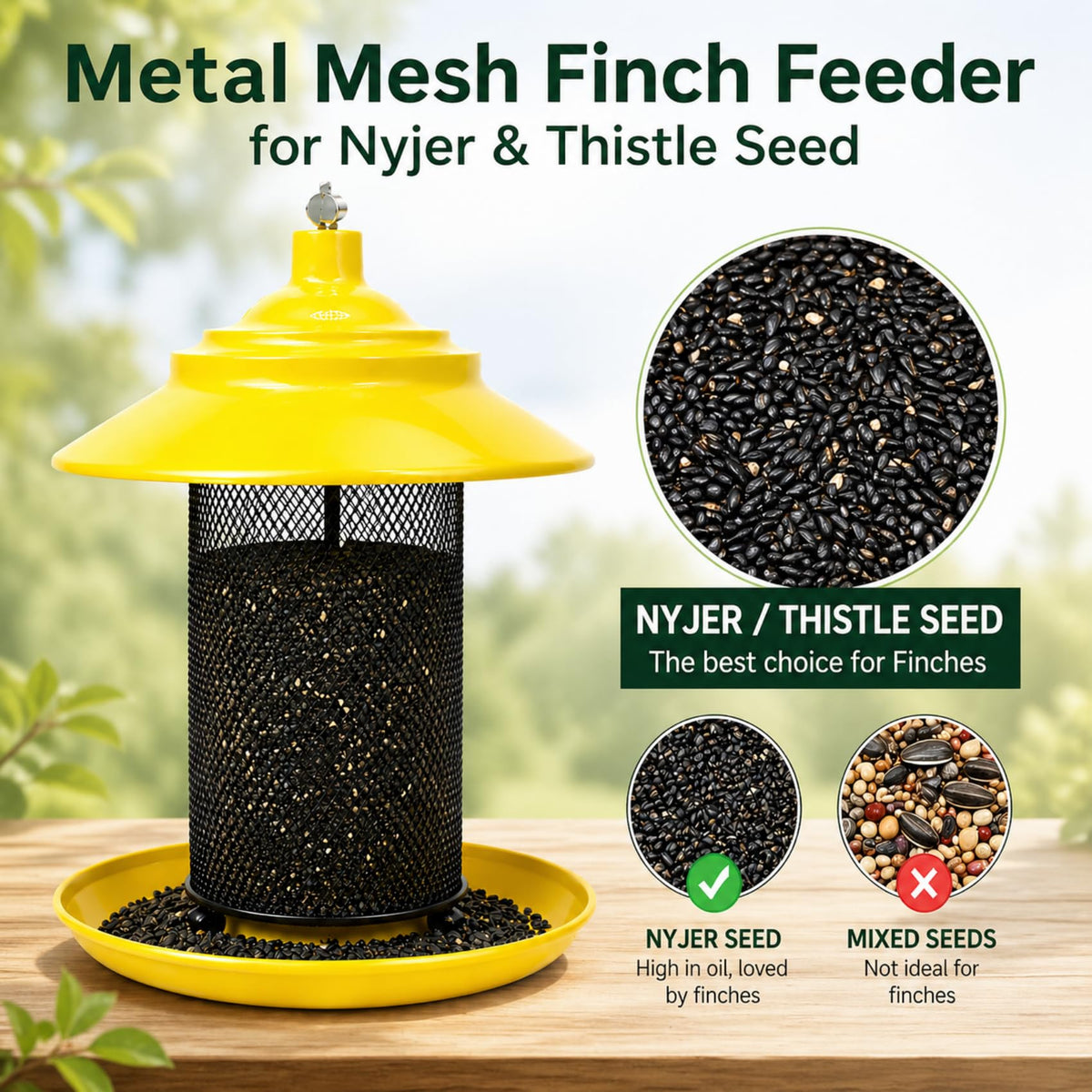 Close-up of LJYIDAMY Finch Feeder shows durable metal mesh and finish.