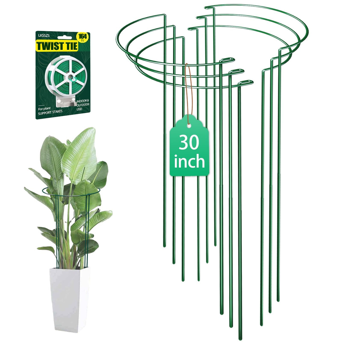 LKSSZS 6-pack 30-inch plant stakes with sturdy rings for tall plants.