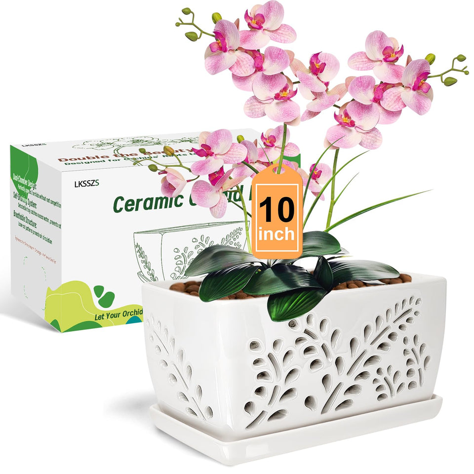 LKSSZS ceramic orchid pot with holes improves drainage for healthy roots.