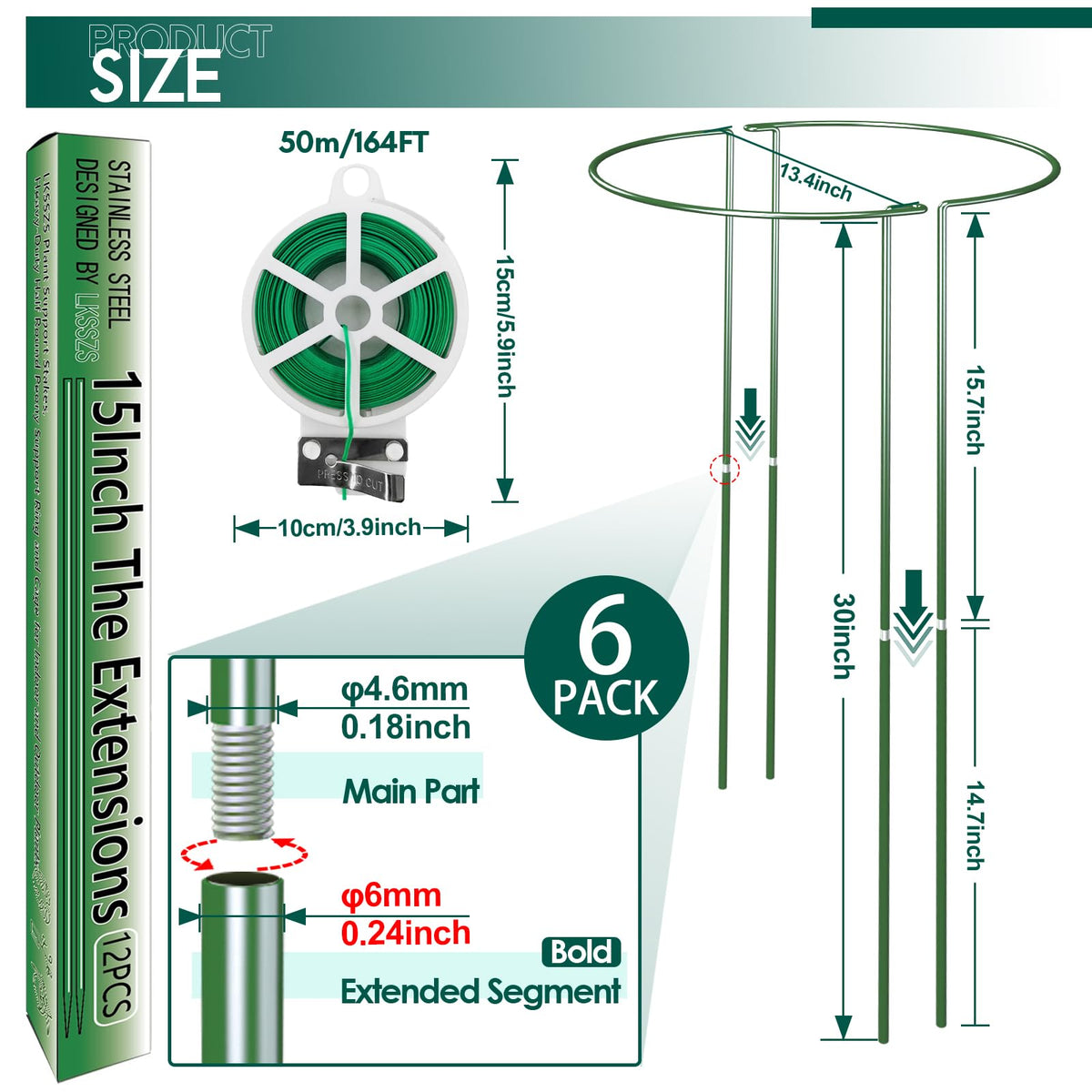 LKSSZS half-round peony support with curved rings lifting stems.