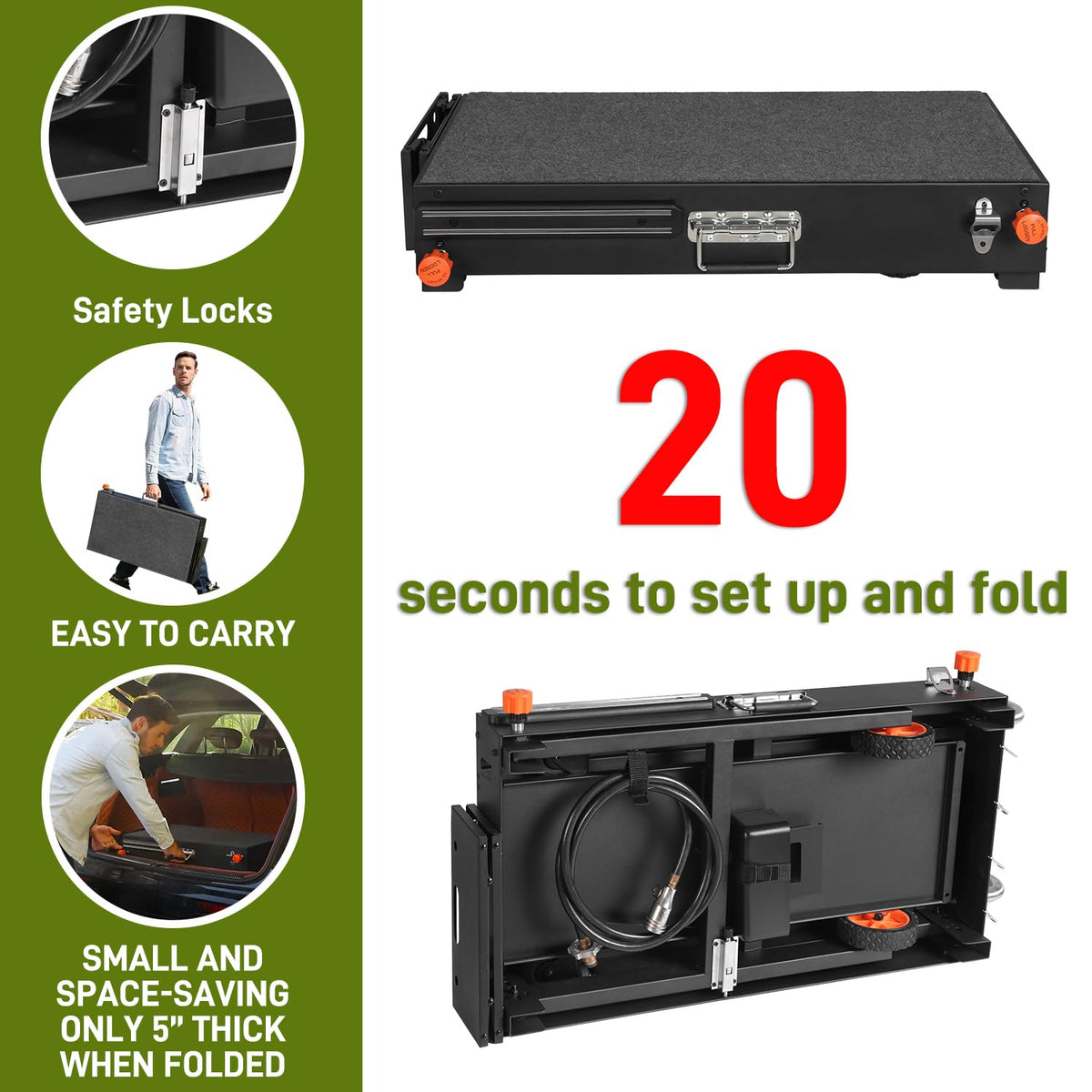 LKVHV grill cart folding design for compact travel and easy storage.