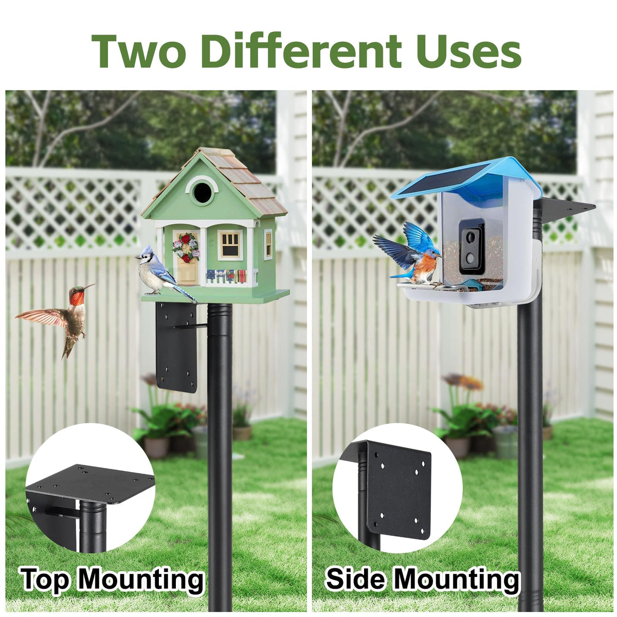 LLARGUEST bird feeder pole showing universal 4x4 mounting plate
