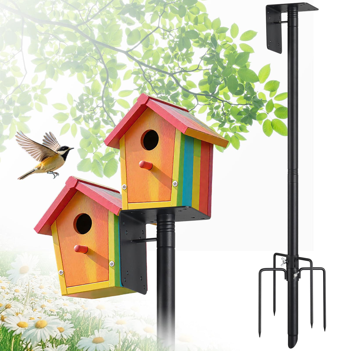 LLARGUEST Bird Pole at 75-inch height with stable five-prong base for outdoor feeding