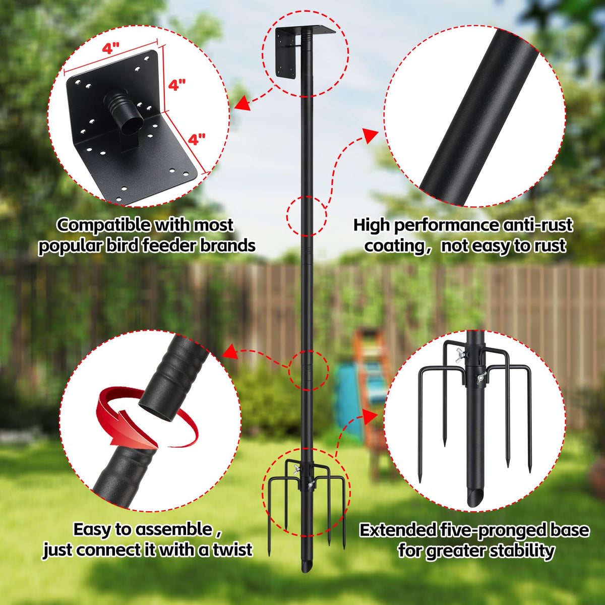 LLARGUEST five-prong base ground stake stabilizes the pole in windy conditions