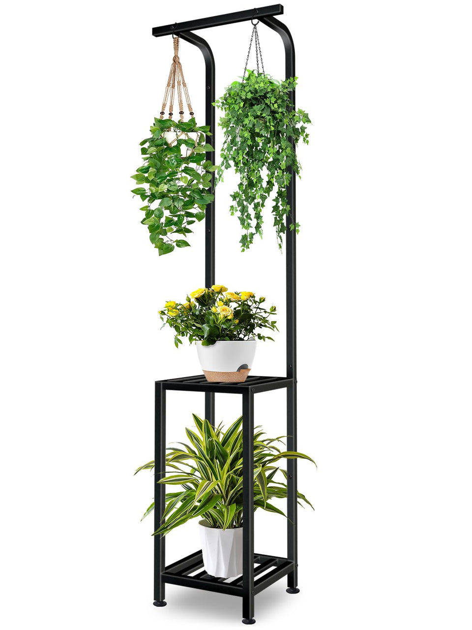 LLAXERGU plant stand with a 65-inch hanging rod for elevated display and air flow.