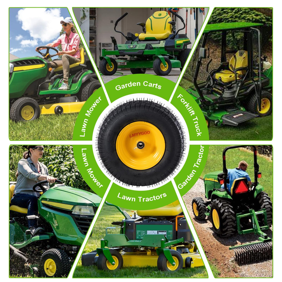 LMYYGOO turf tread tires grip wet grass while protecting turf.