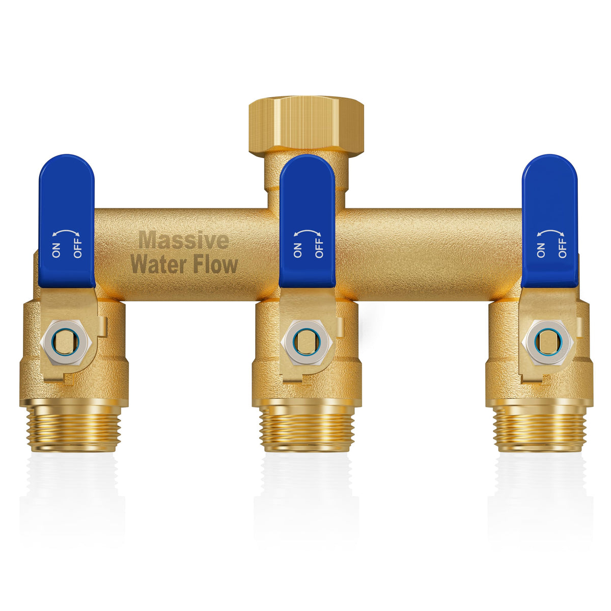 LNEZCDB 3-way hose splitter blue enables simultaneous watering for garden beds and lawn.