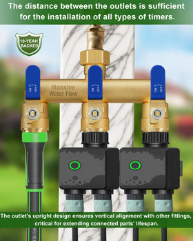 LNEZCDB 3-way outlet spacing keeps timers and hoses organized during tasks.