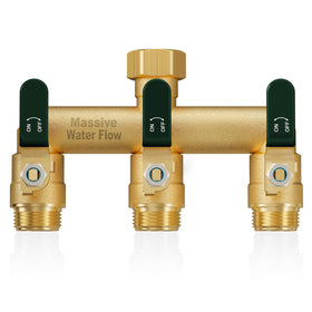 LNEZCDB 3-way brass hose splitter enables full-flow watering from a single faucet