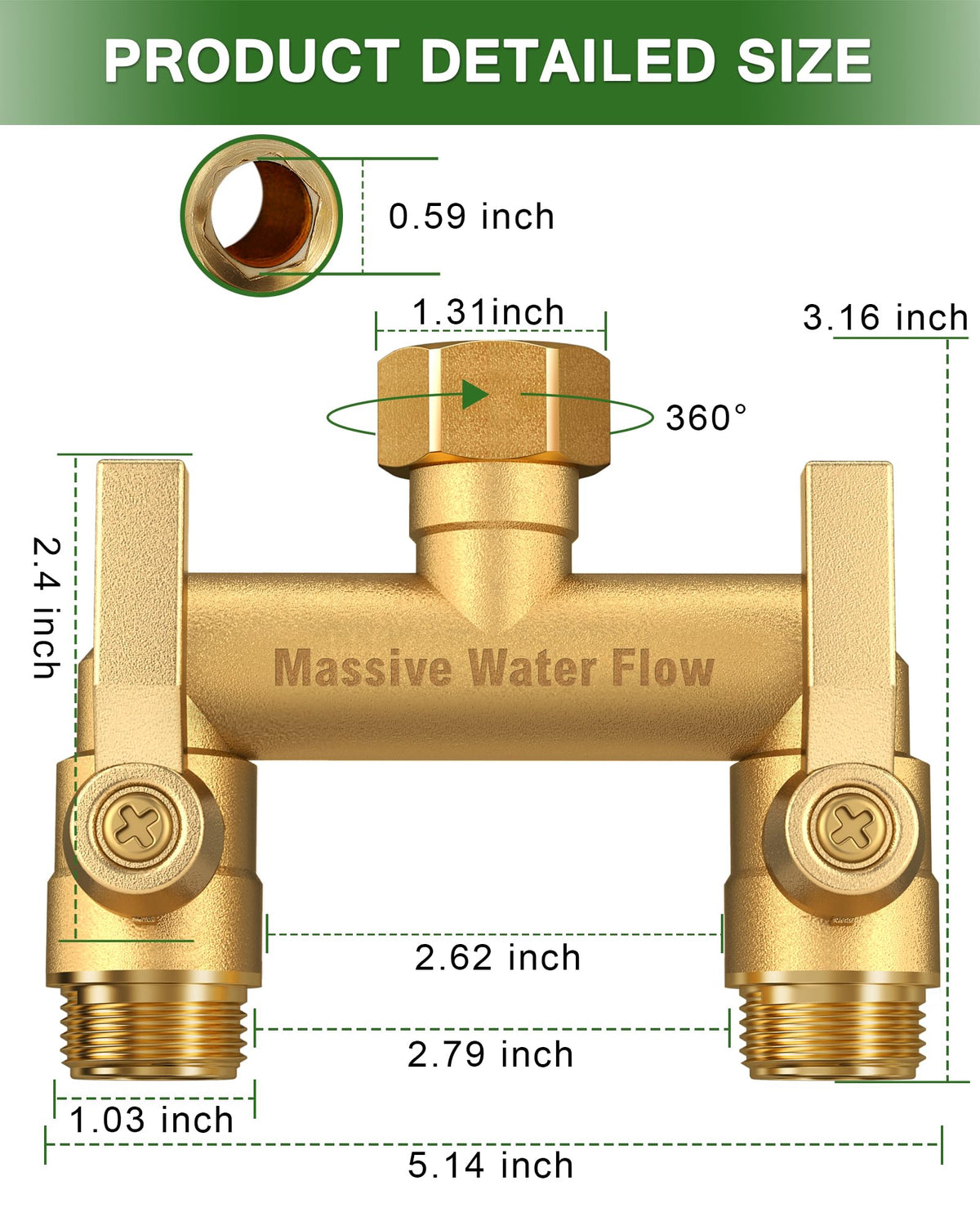LNEZCDB brass hose splitter with ball valve provides smooth flow control.