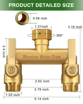 LNEZCDB brass hose splitter with ball valve provides smooth flow control.