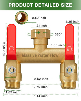 LNEZCDB Brass hose splitter body highlights durable brass construction for long-lasting use.