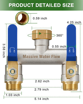 LNEZCDB hose splitter side view showing long handle for easy valve control
