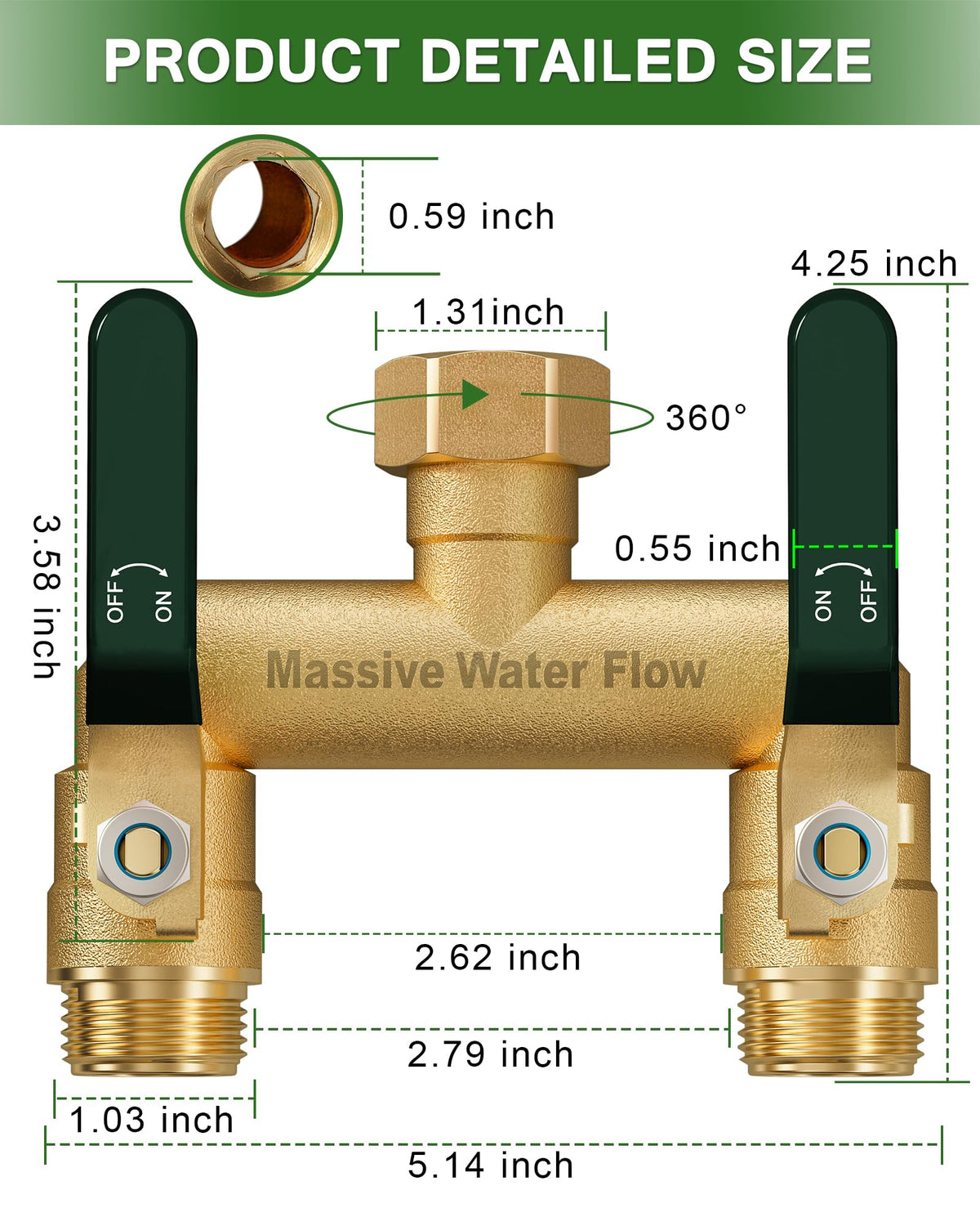 Long metal handles provide easy grip for quick flow control on the LNEZCDB splitter.