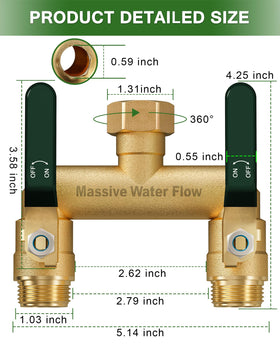 Long metal handles provide easy grip for quick flow control on the LNEZCDB splitter.