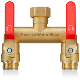 LNEZCDB Hose Splitter 2-Way Red enables full-flow gardening with simultaneous water outlets.