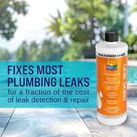 Lo-Chlor Leak Sealer applied at a leak site in a pool for quick sealing