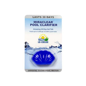 Lo-Chlor Miraclear gel tab in skimmer basket refreshing pool clarity.