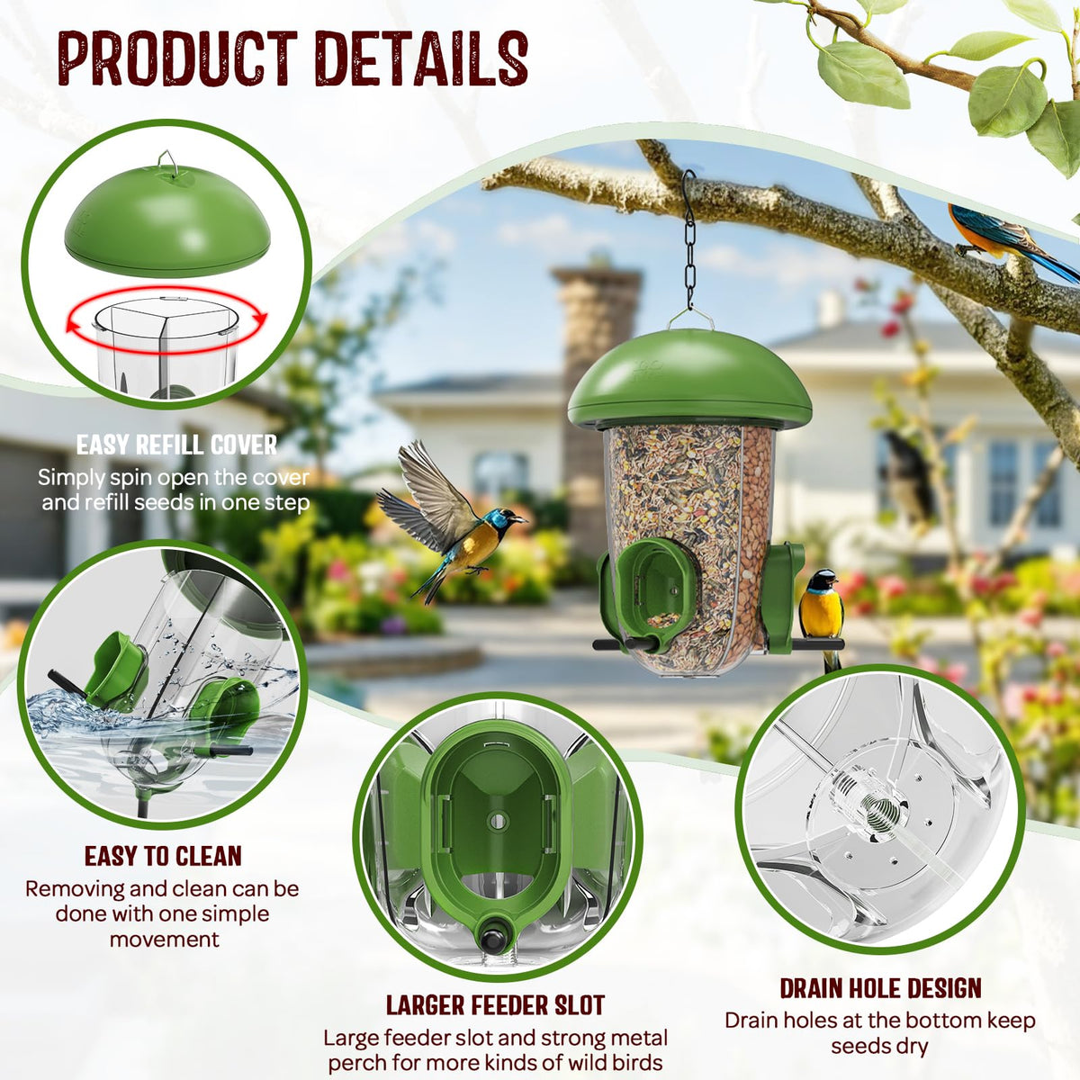 LO NA LOVE NATURE weatherproof roof protects seeds from rain and debris.