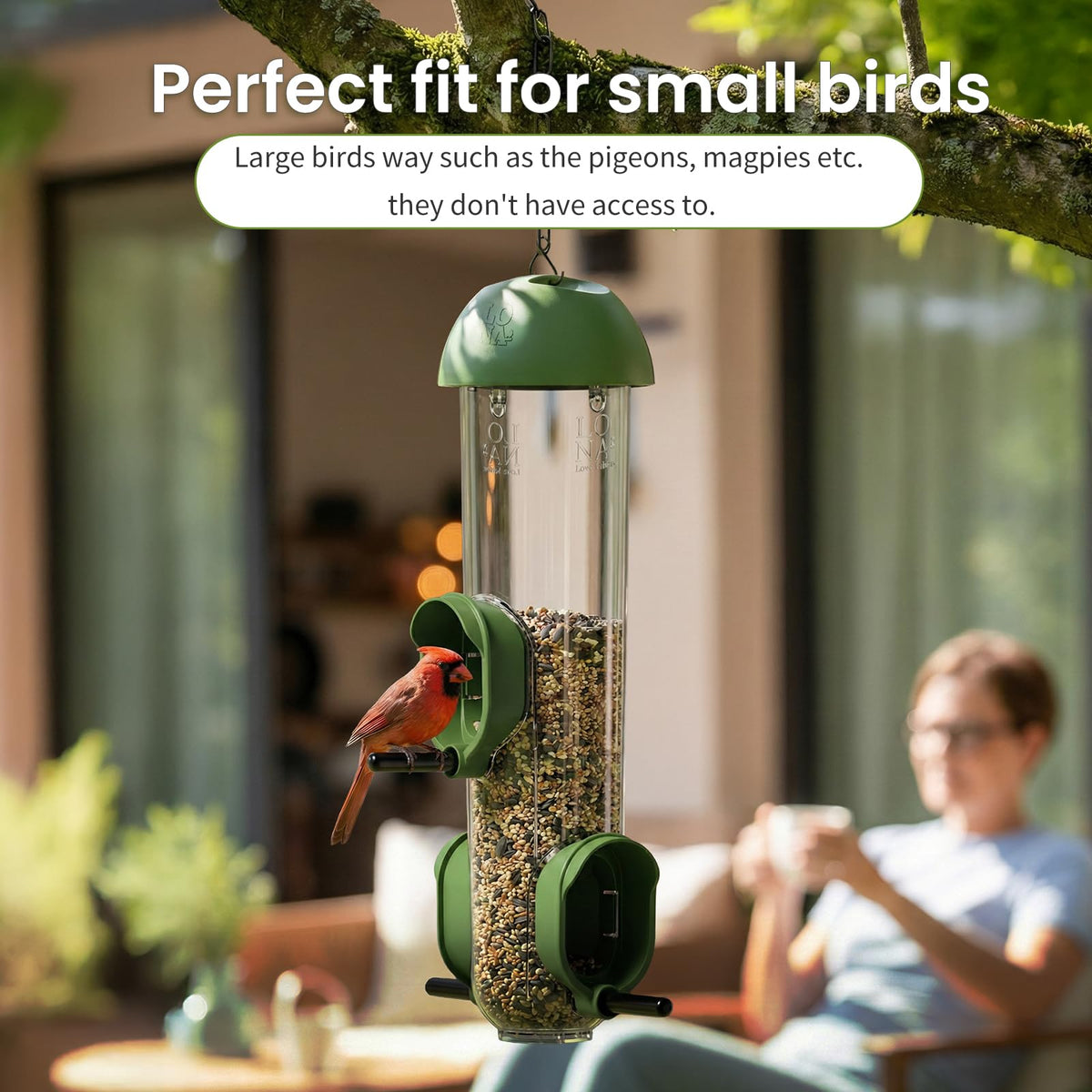 LO NA LOVE NATURE Lona bird feeder 3-port design supports multiple birds and easier feeding.