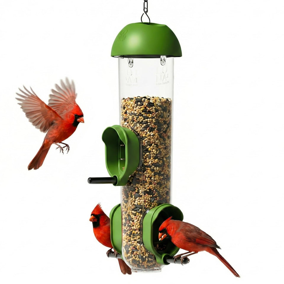 LO NA LOVE NATURE Lona bird feeder tube outdoors highlights weatherproof durability for year-round bird watching.
