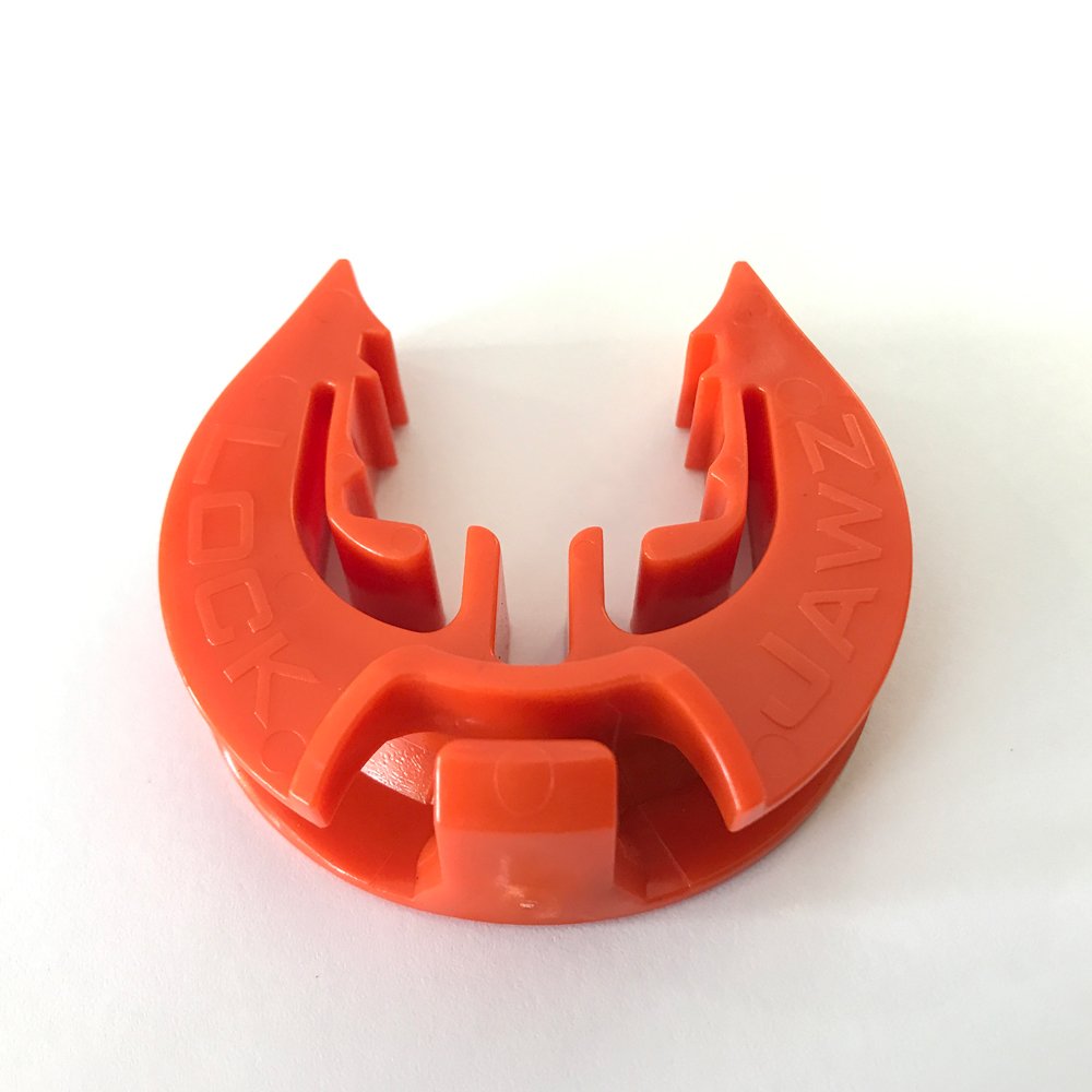 T-Post fence insulator in orange by LockJawz improves wire routing