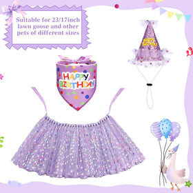 Locmeo purple tutu on goose creates a playful birthday look for lawn displays