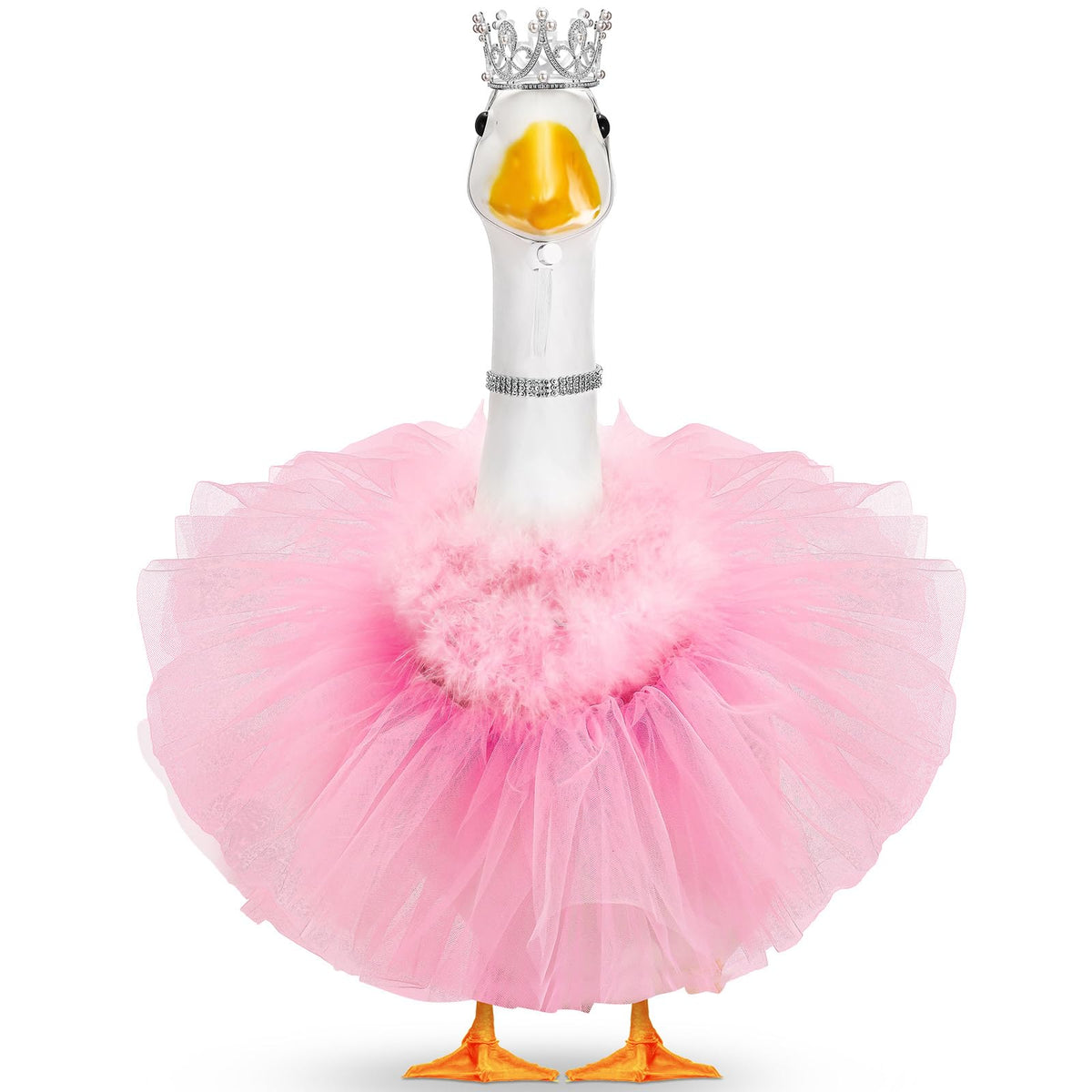 Locmeo pink crown on a goose adds regal garden decor